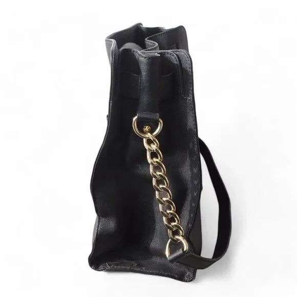 Michael Kors Hamilton Large Saffiano Leather Tote Bag Purse Black / Gold OS - Picture 4 of 11